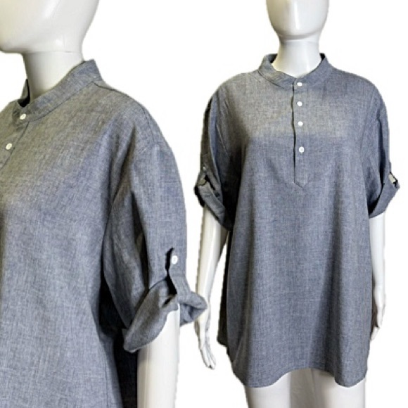 Coofandy Tops - NWT Coofandy 1/2 Button Placket Popover Blouse Womens Sz Large Roll Short Sleeve